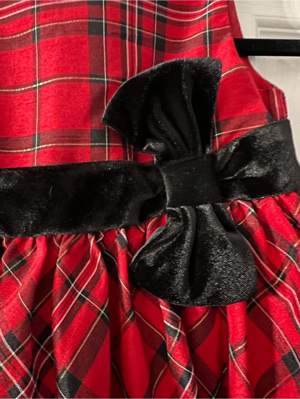 Gymboree Christmas Red Plaid Dress Size 5T Black Velvet Bow Holiday Party